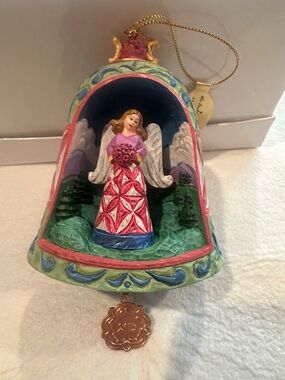 2015 Jim Shore Christmas Angel Bell Holiday Ornament in Pink and Green